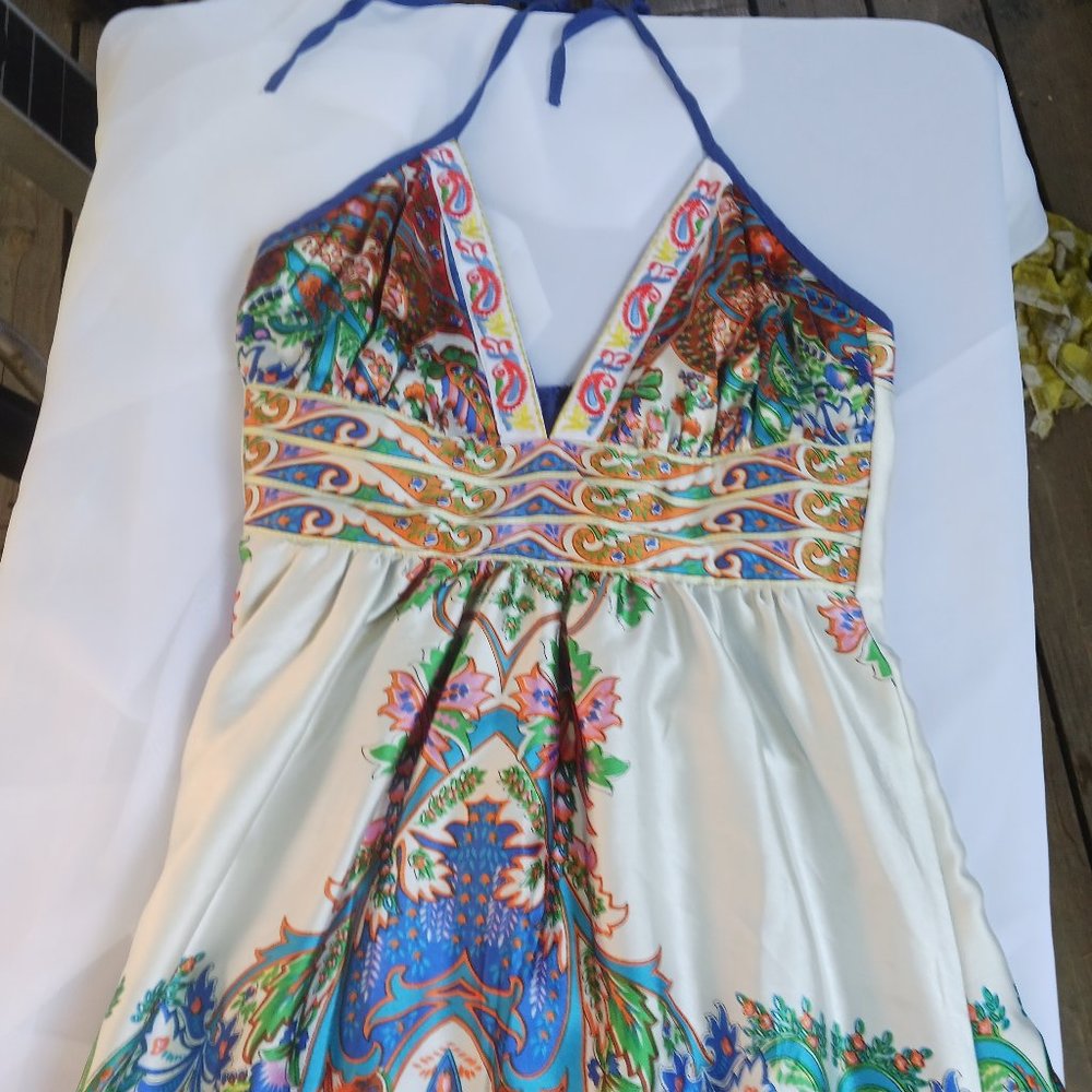 Vintage KAS New York bohemian halter dress hippie flower child party dress